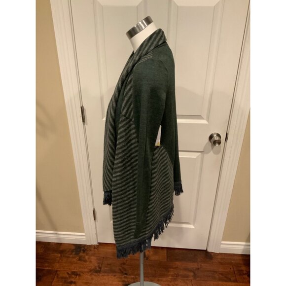 Saturday Sunday Gray Sweatshirt Material W/Striped Fleece Open Cardigan, Size XS - Picture 5 of 7